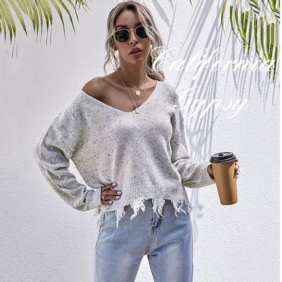 LAST ONE Frayed Confetti Distressed Knit Sweater - Picture 6 of 12